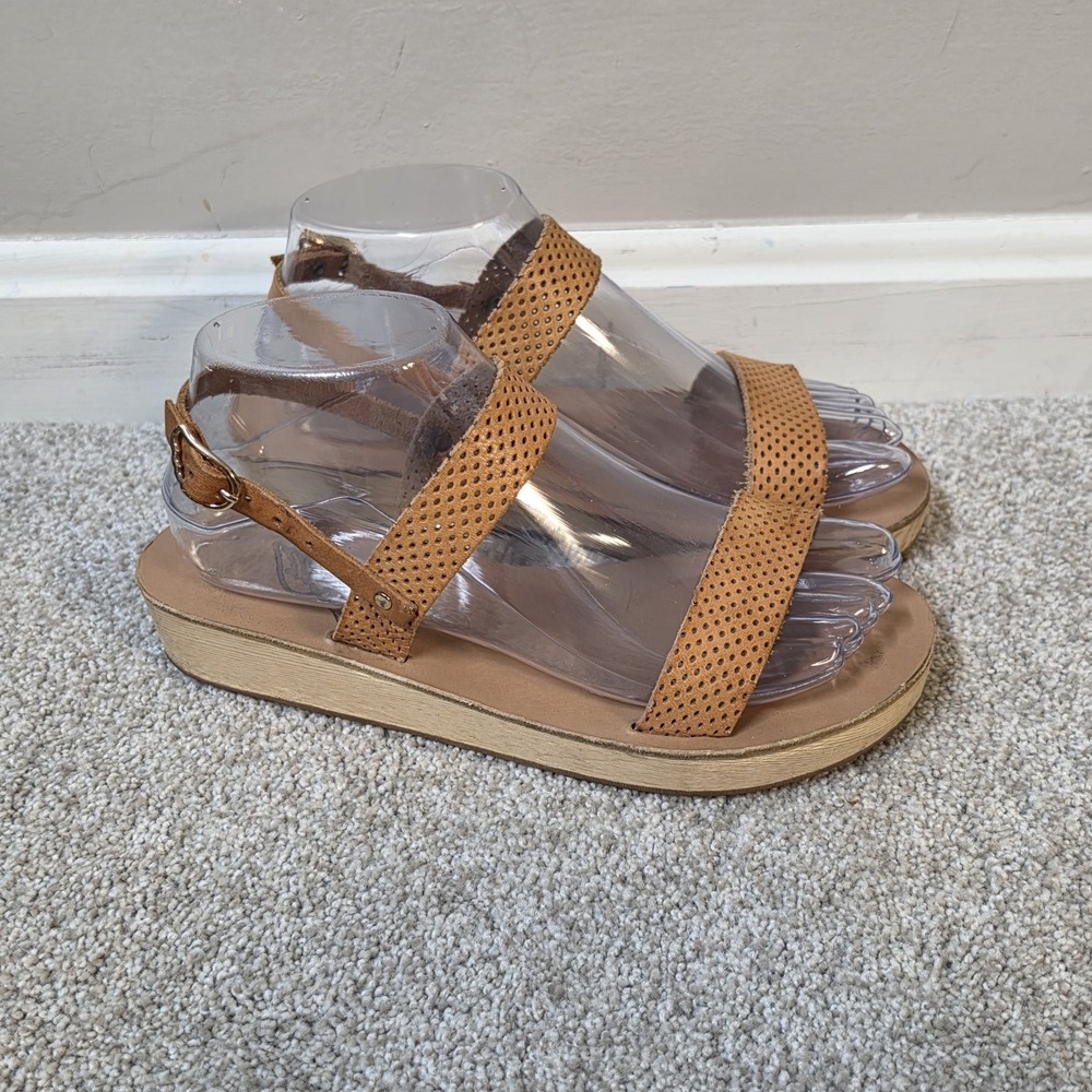 Ancient Greek Sandals Clio Platform Sandals Womens EU 37 Tan Perforated Leather